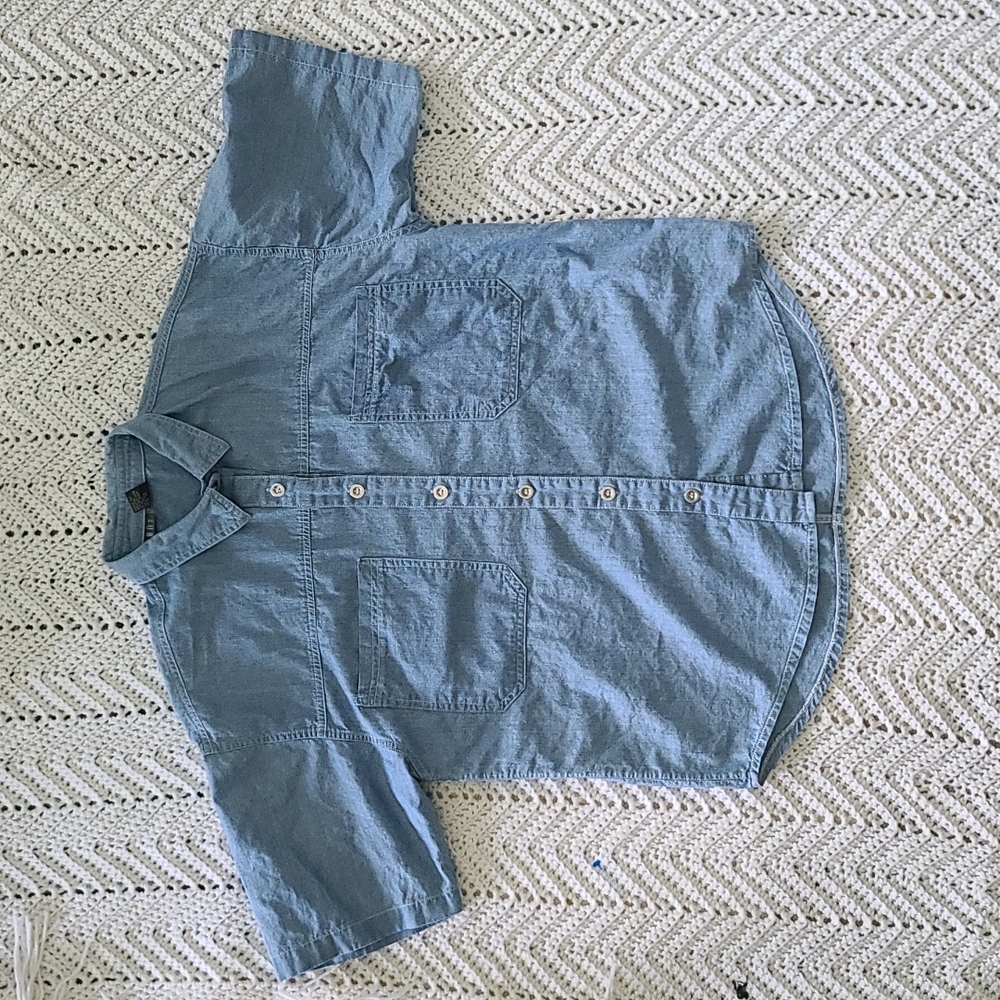 Vintage Blue short sleeve button-up top